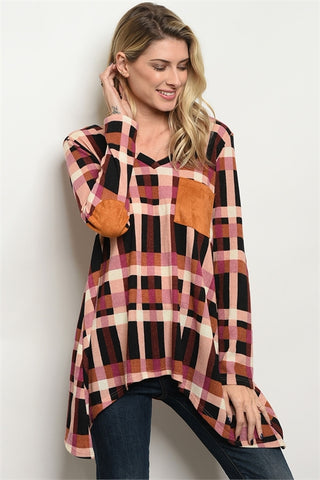 'How You Love Me' Pink Camel Plaid Long Sleeve Top