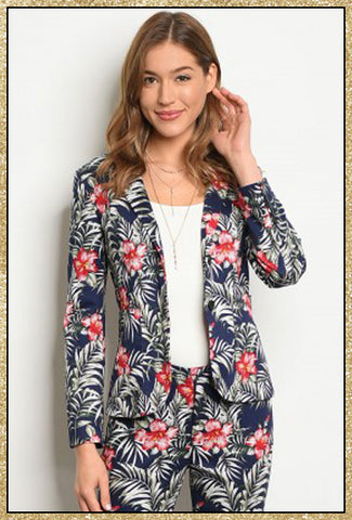 'Ibiza' Navy Tropical Floral Blazer Jacket