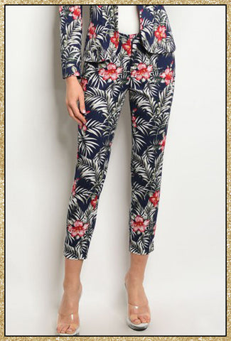 'Ibiza' Navy Tropical Floral Trouser Pants