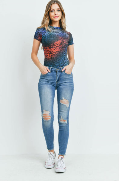'One Night' Multi-Colored Shimmer Leopard Bodysuit