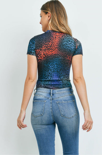 'One Night' Multi-Colored Shimmer Leopard Bodysuit
