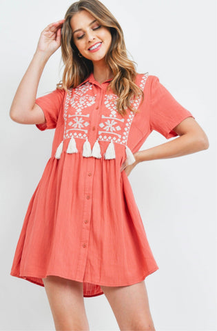 'Leave The Pieces' Dark Salmon Tassel Dress