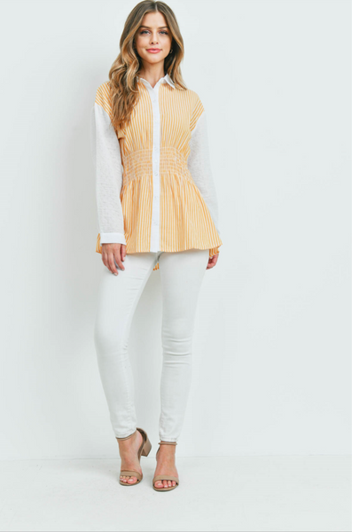 'Light The Way' Yellow Striped Button Up Top
