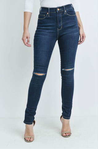 'Quick Fix' Dark Blue Denim High Waist Ripped Skinny Jeans