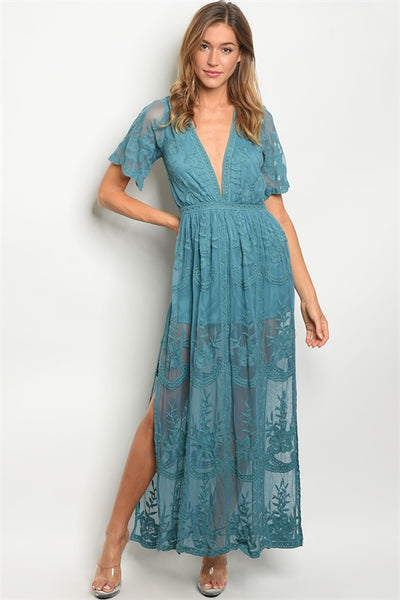 'Dawning' Teal Romper Dress