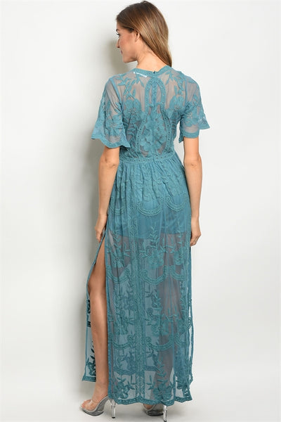 'Dawning' Teal Romper Dress