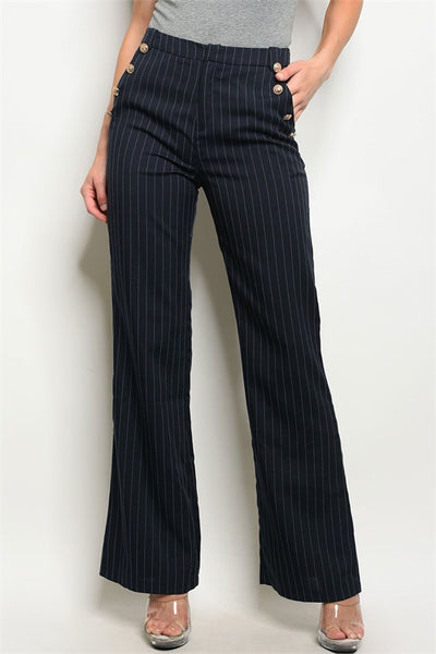 'Self Made' Navy Blue Pinstripe Pants