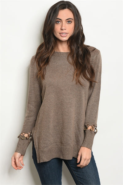 'All Along' Mocha Loop Sleeve Knit Sweater
