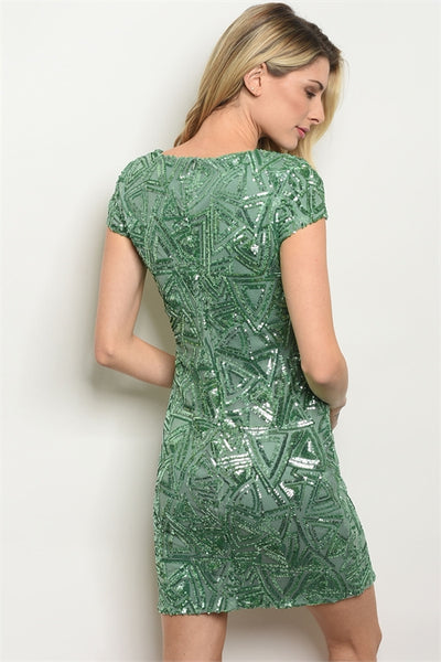 'Wanted' Green Sequin Short Sleeve Dress
