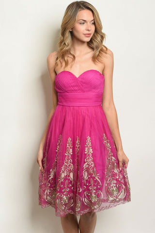 'Reminisce' Magenta & Gold Sweetheart Dress