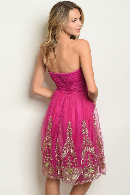 'Reminisce' Magenta & Gold Sweetheart Dress Small 'Reminisce' Magenta & Gold Sweetheart Dress Small