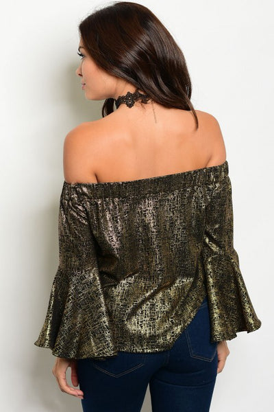 'Shattered' Black Gold Off Shoulder Top