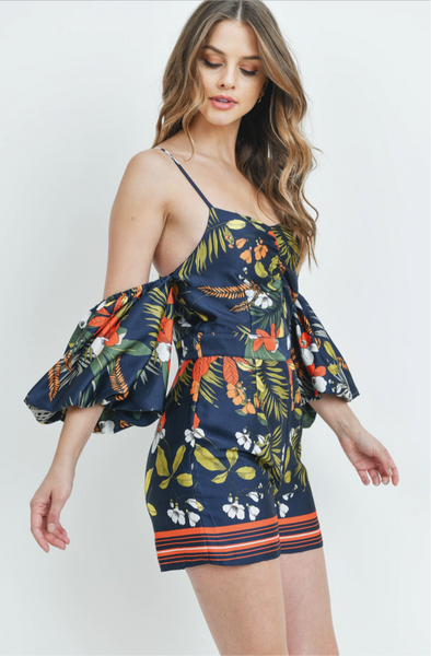 Tropical Navy Blue Floral Romper 