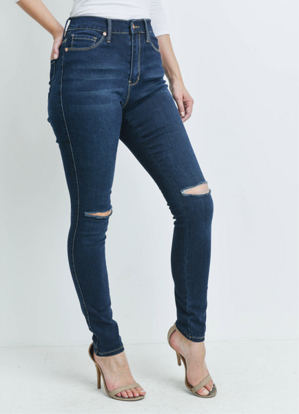 'Quick Fix' Dark Blue Denim High Waist Ripped Skinny Jeans