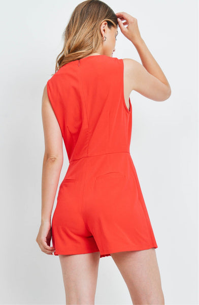 'Impressed' Red Pleated Romper