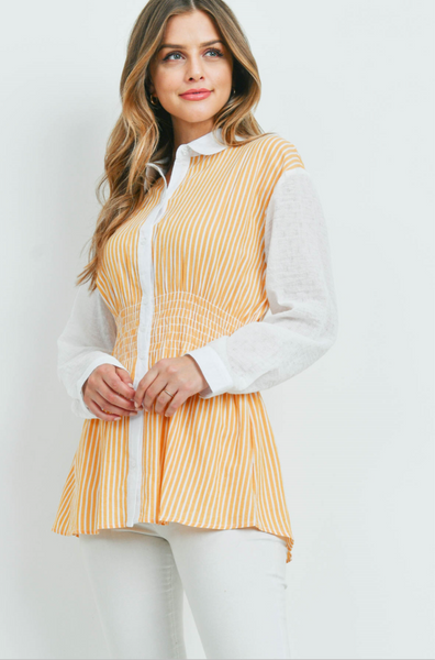 'Light The Way' Yellow Striped Button Up Top