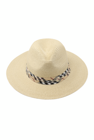 Beige summer plaid strap hat