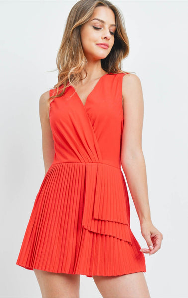 'Impressed' Red Pleated Romper